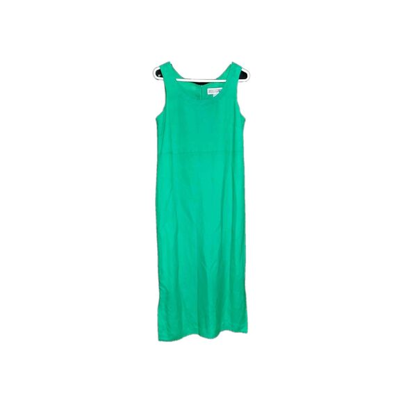 Green Linen Blend Shift Maxi Dress 8, Sleeveless Scoop Neck, Cottagecore Garden - Picture 2 of 13